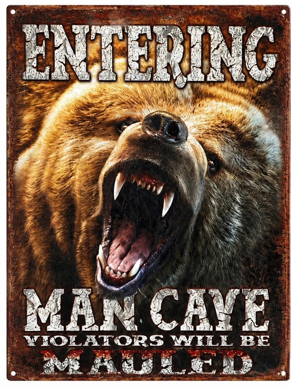 NEW Entering Man Cave Violators Will Be Mauled Bear Metal Sign